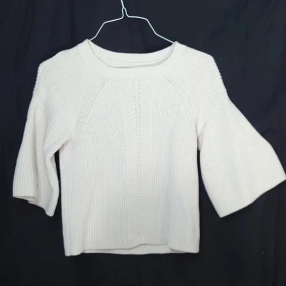 LOFT Cotton Knit Bell Sleeve Chunky Sweater - Picture 2 of 8